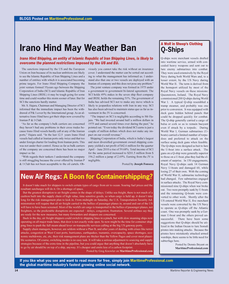 Maritime Reporter Magazine, page 14,  Aug 2010