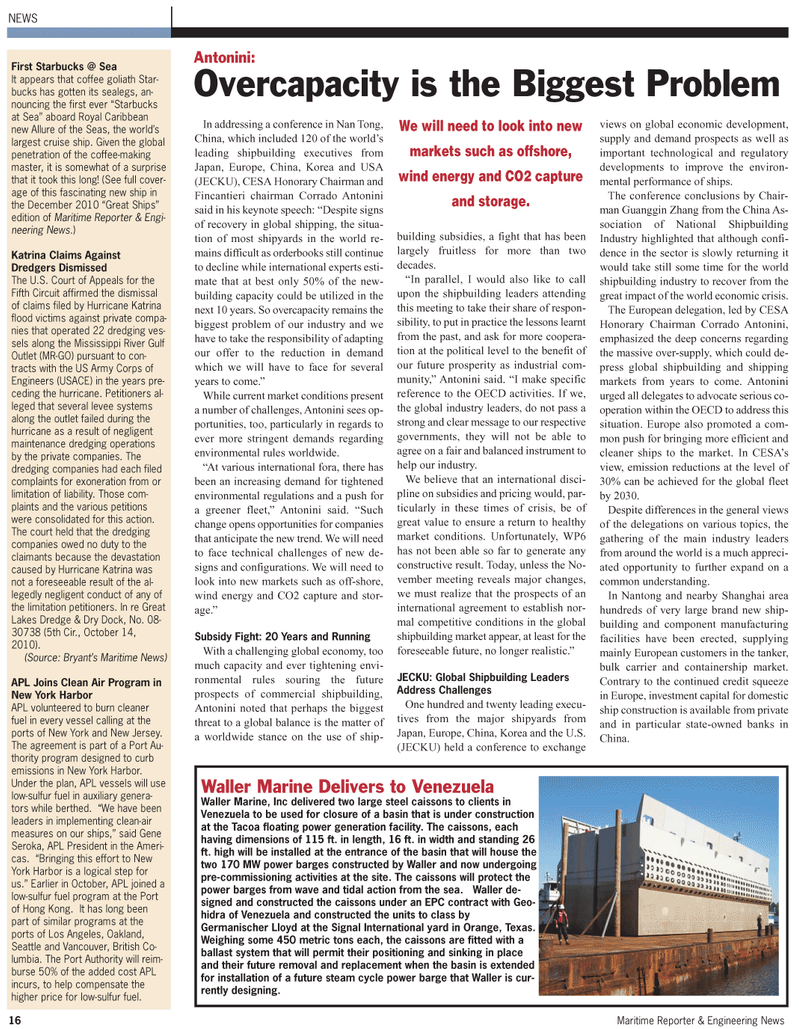 Maritime Reporter Magazine, page 16,  Nov 2010
