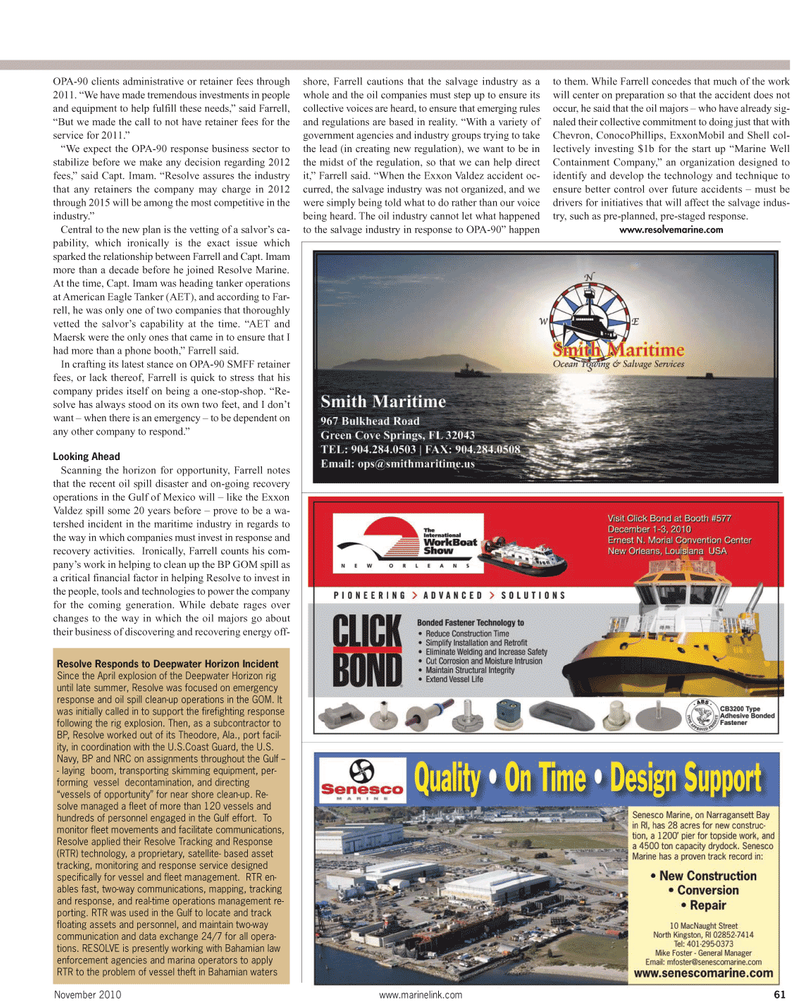 Maritime Reporter Magazine, page 63,  Nov 2010