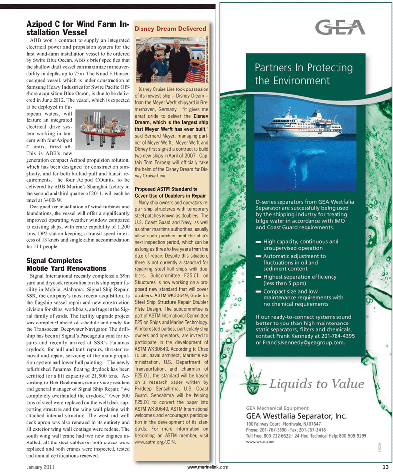 Maritime Reporter Magazine, page 13,  Jan 2011