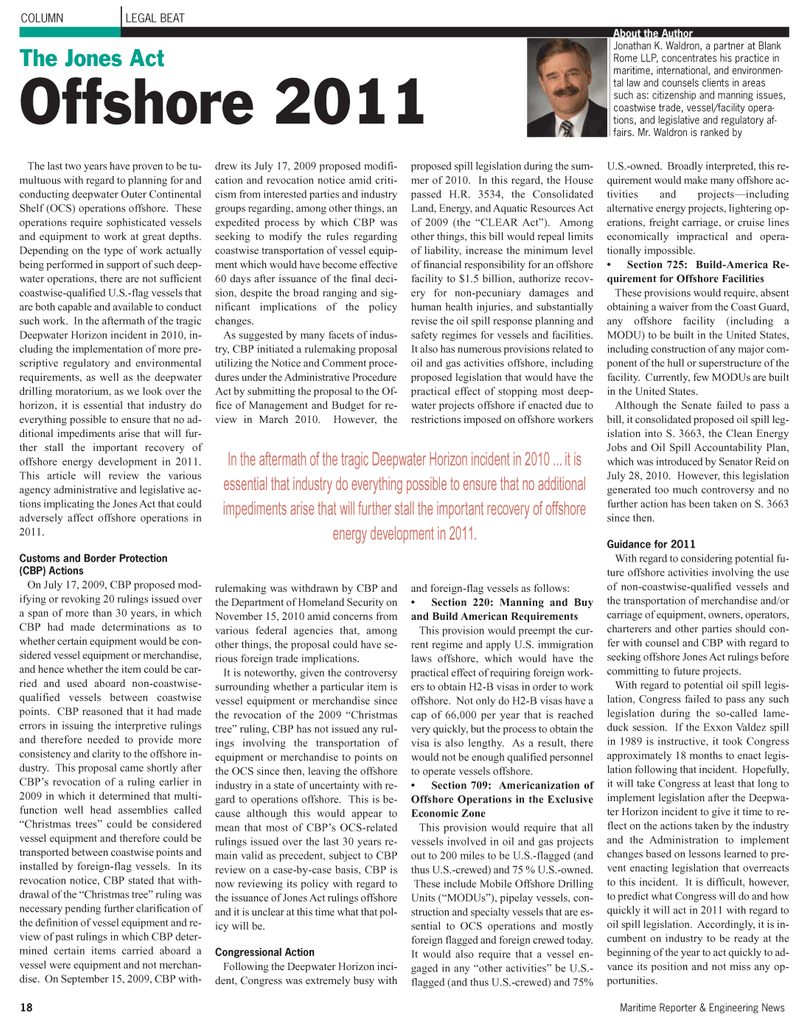 Maritime Reporter Magazine, page 18,  Jan 2011