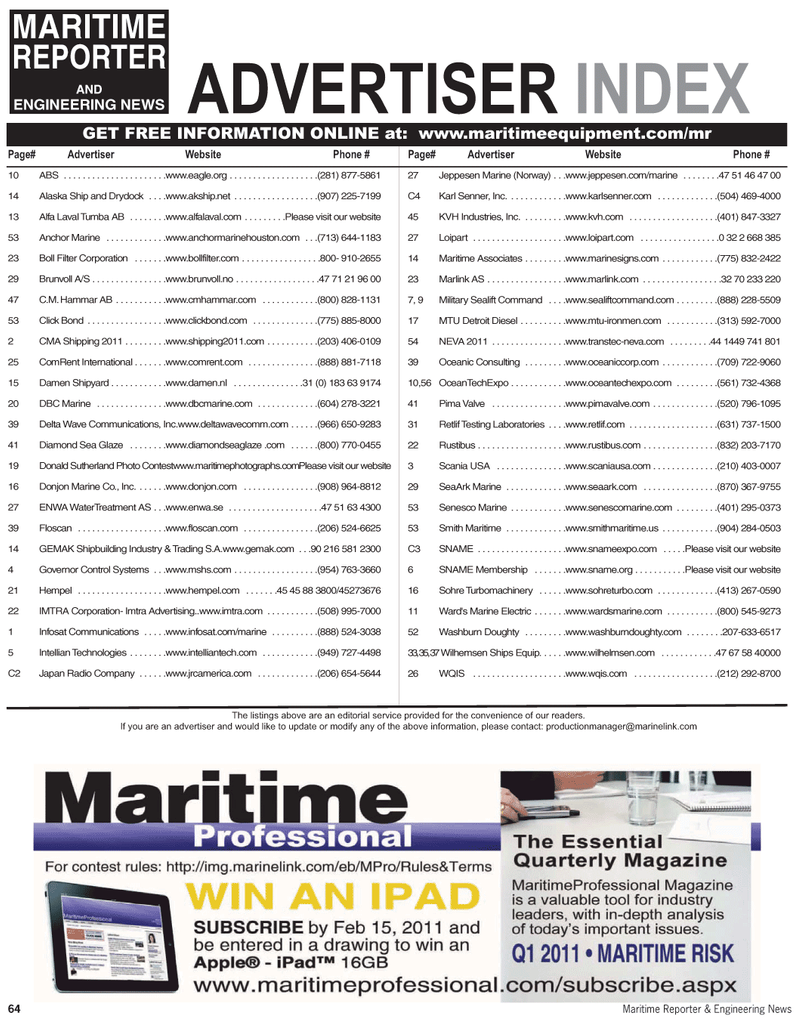 Maritime Reporter Magazine, page 64,  Feb 2011