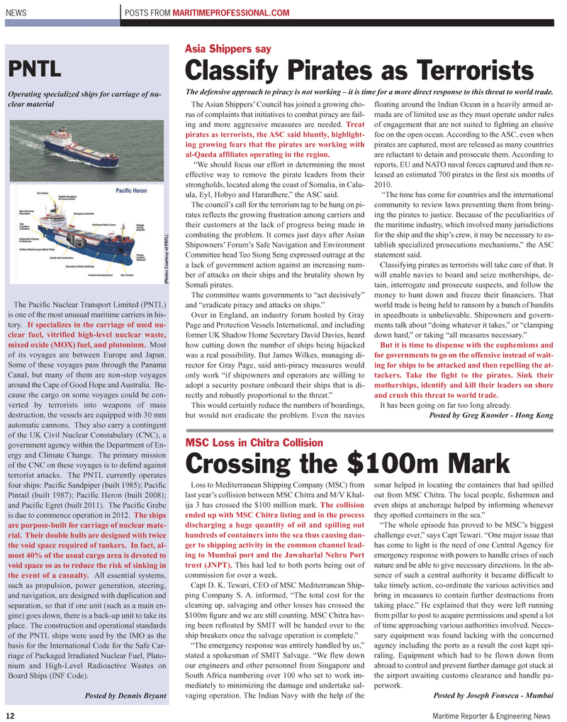 Maritime Reporter Magazine, page 12,  Apr 2011