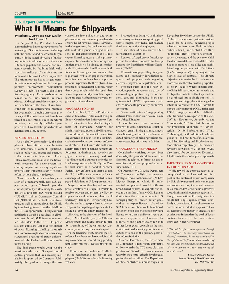 Maritime Reporter Magazine, page 24,  May 2011
