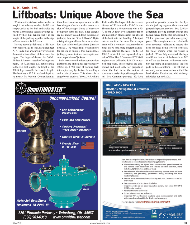 Maritime Reporter Magazine, page 4th Cover,  May 2011
