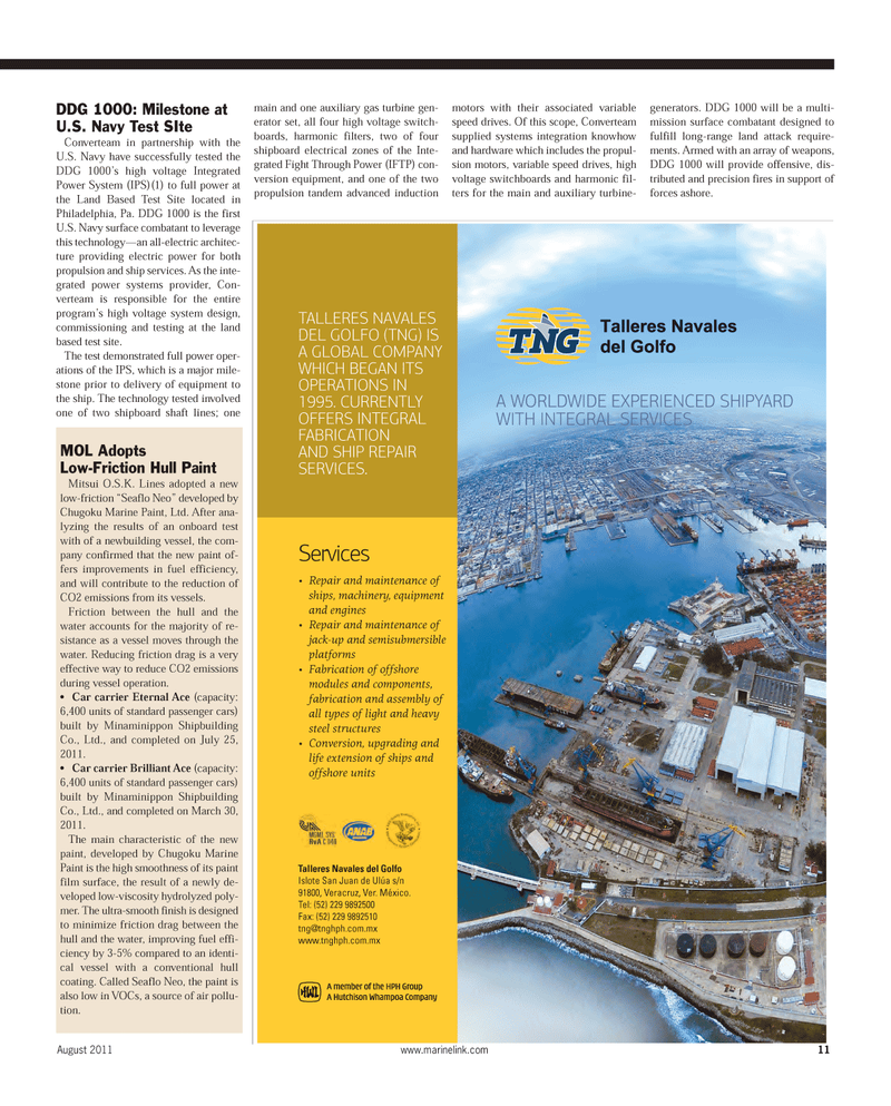 Maritime Reporter Magazine, page 11,  Aug 2011
