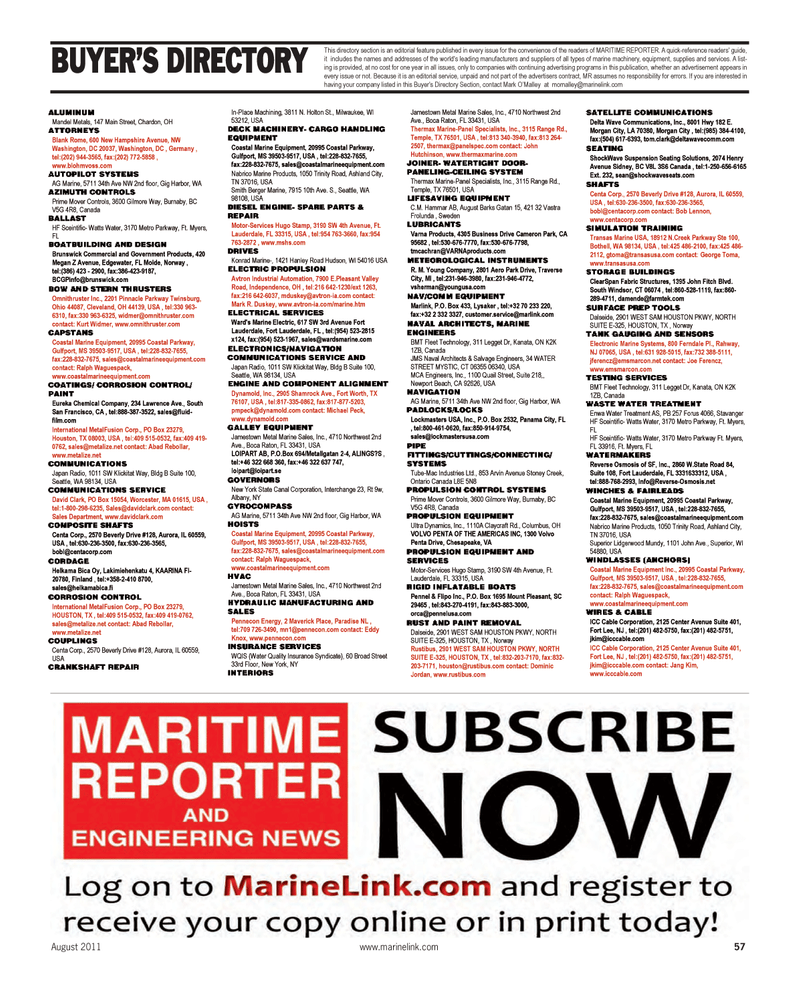 Maritime Reporter Magazine, page 57,  Aug 2011