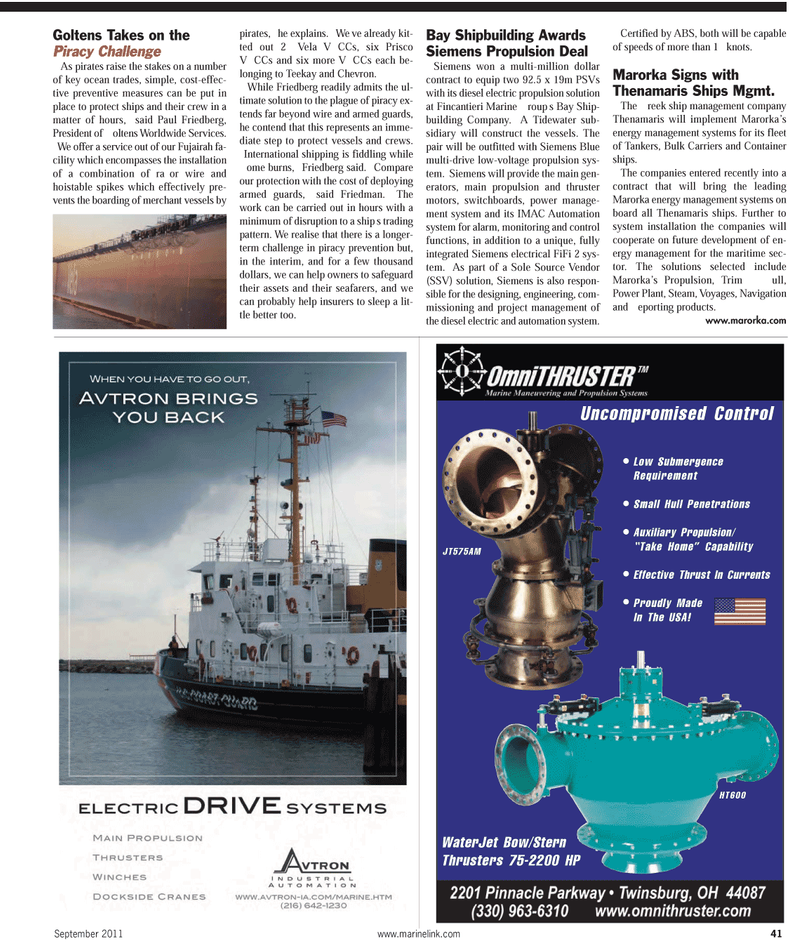 Maritime Reporter Magazine, page 41,  Sep 2011