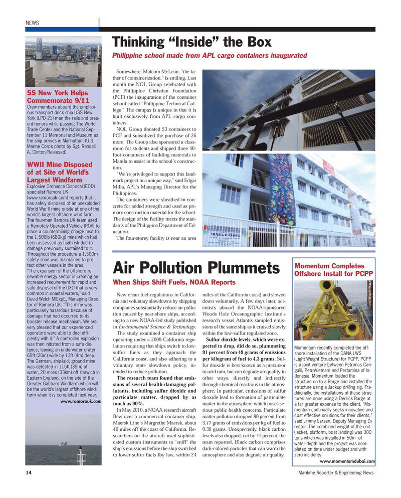 Maritime Reporter Magazine, page 14,  Oct 2011