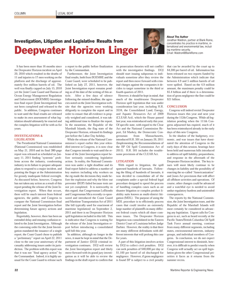 Maritime Reporter Magazine, page 22,  Oct 2011