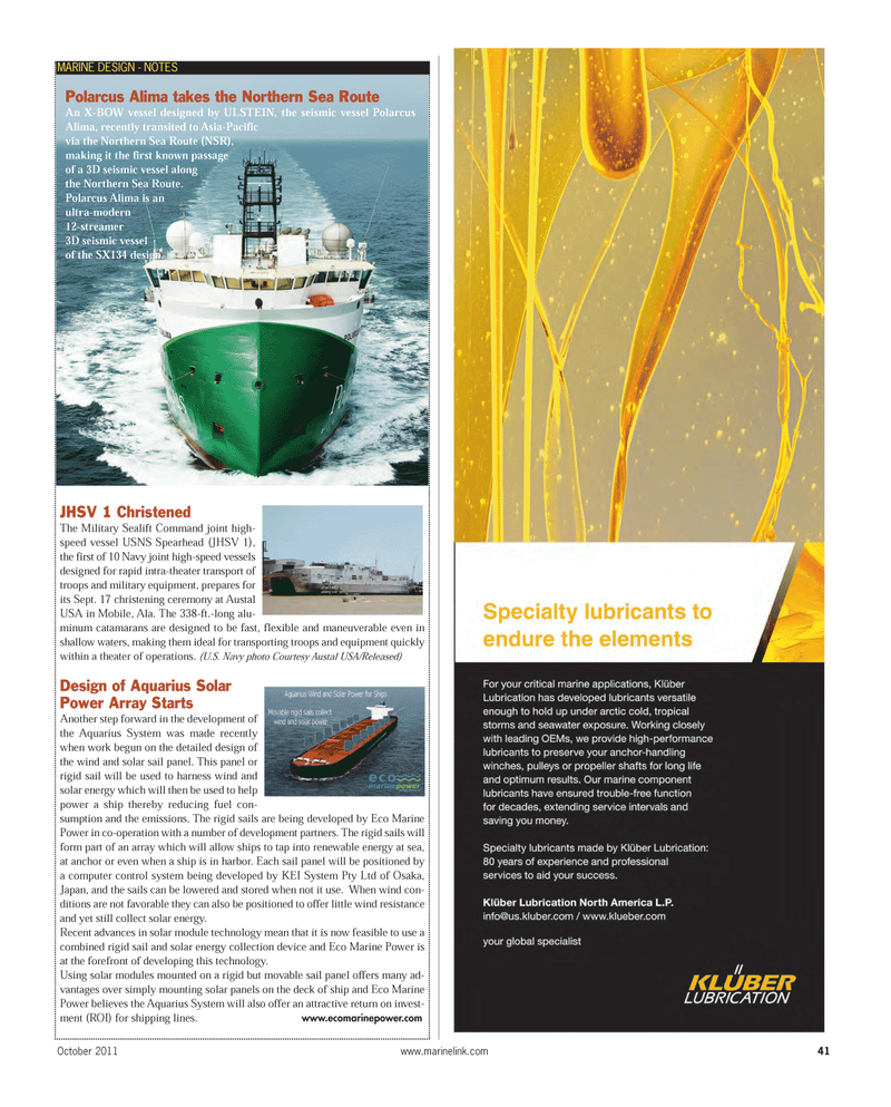 Maritime Reporter Magazine, page 41,  Oct 2011
