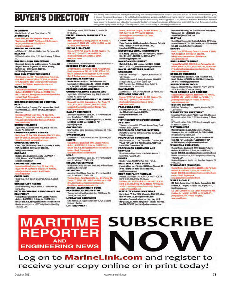 Maritime Reporter Magazine, page 73,  Oct 2011