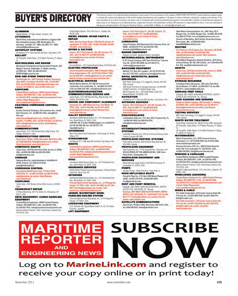 Maritime Reporter Magazine, page 105,  Nov 2011