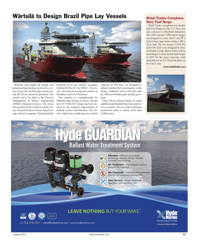 Maritime Reporter Magazine, page 13,  Jan 2012