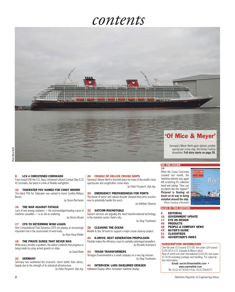 Maritime Reporter Magazine, page 2,  Feb 2012