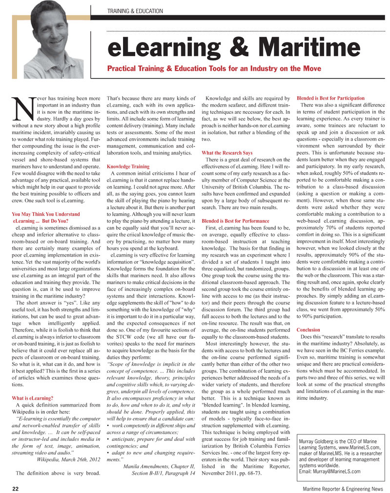 Maritime Reporter Magazine, page 22,  Apr 2012