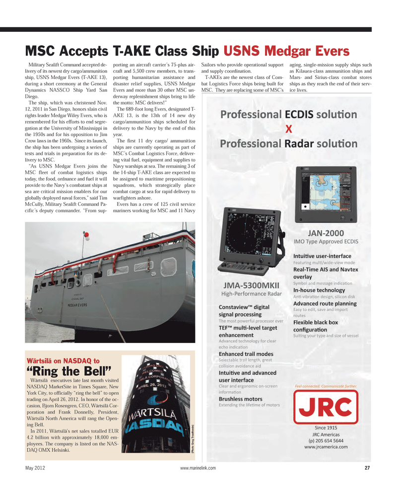 Maritime Reporter Magazine, page 27,  May 2012