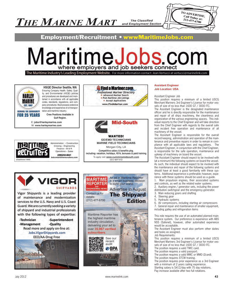 Maritime Reporter Magazine, page 43,  Jul 2012