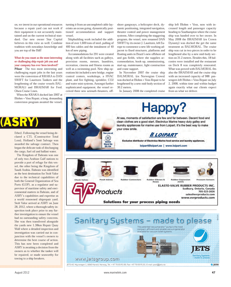 Maritime Reporter Magazine, page 47,  Aug 2012
