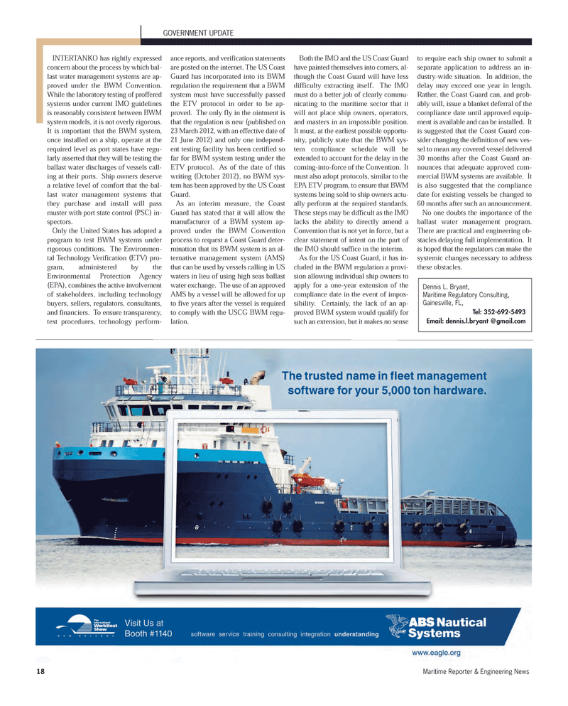 Maritime Reporter Magazine, page 18,  Nov 2012
