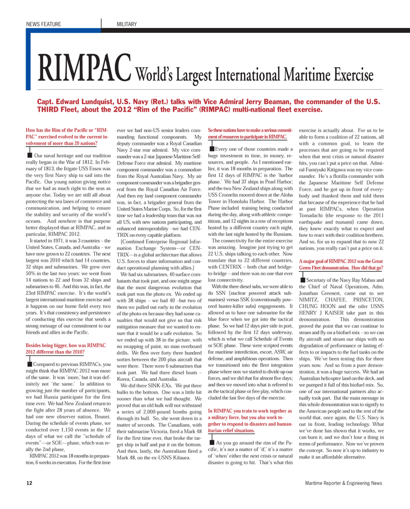 Maritime Reporter Magazine, page 12,  Dec 2012