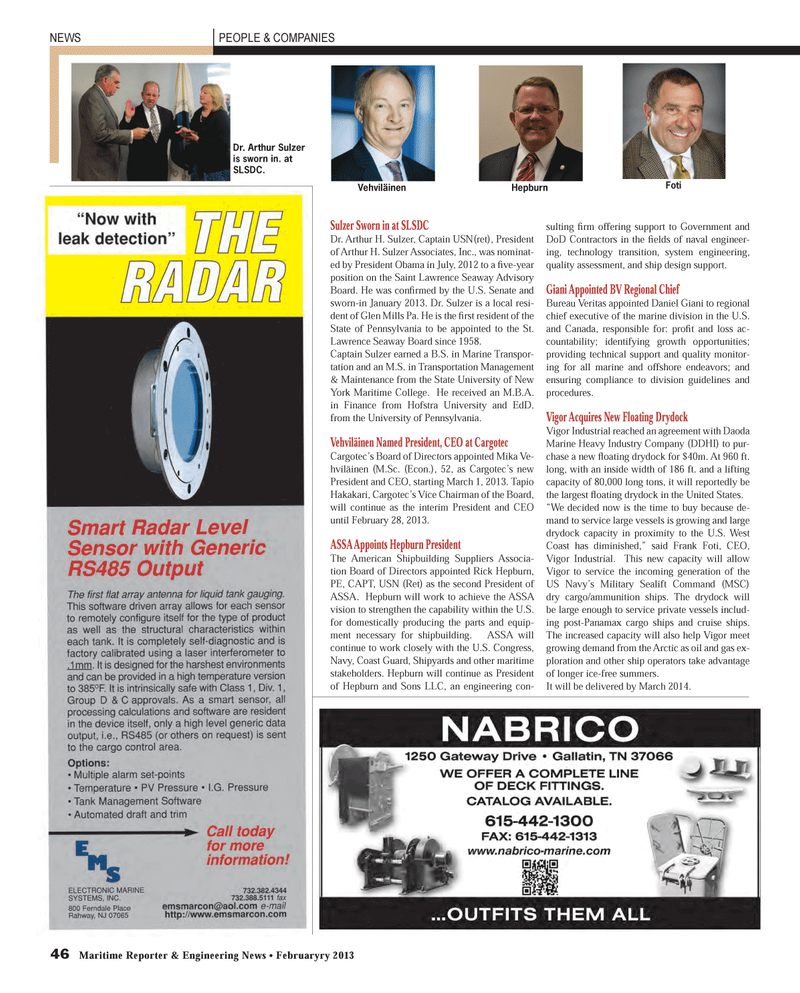 Maritime Reporter Magazine, page 46,  Feb 2013