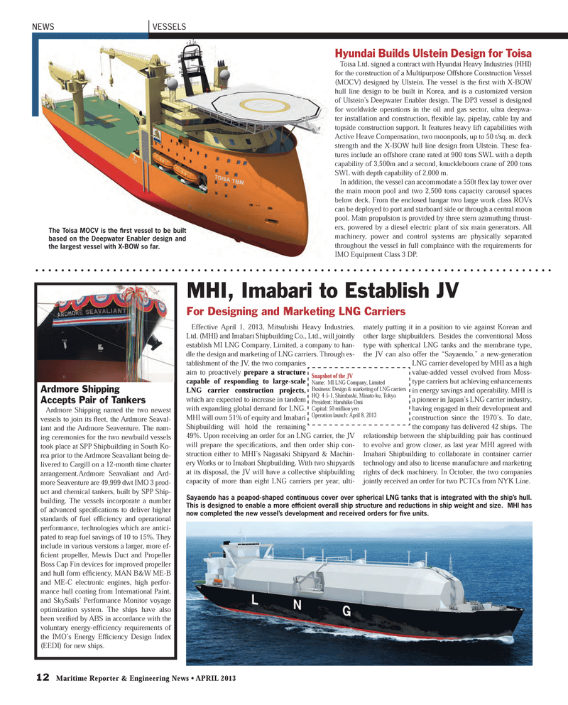 Maritime Reporter Magazine, page 12,  Apr 2013