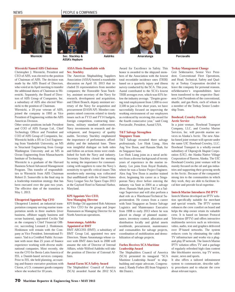 Maritime Reporter Magazine, page 70,  May 2013