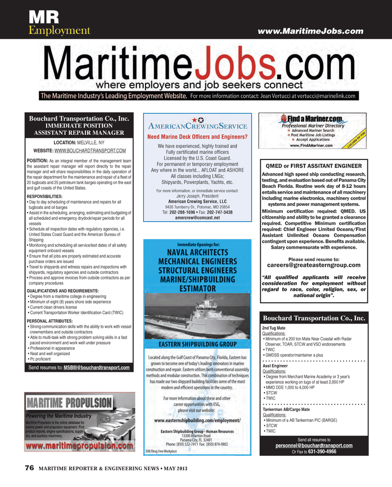 Maritime Reporter Magazine, page 76,  May 2013