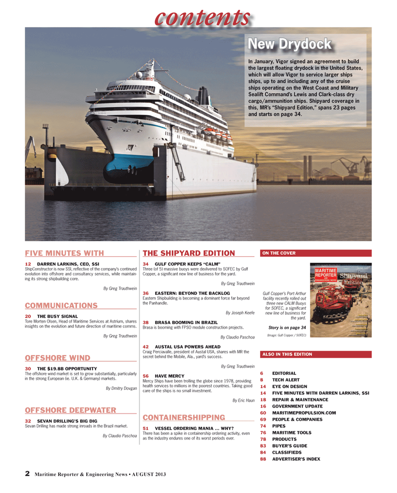 Maritime Reporter Magazine, page 2,  Aug 2013
