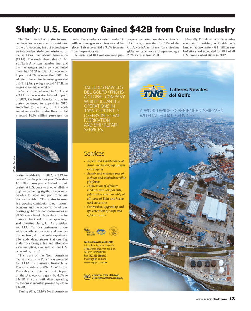 Maritime Reporter Magazine, page 13,  Sep 2013