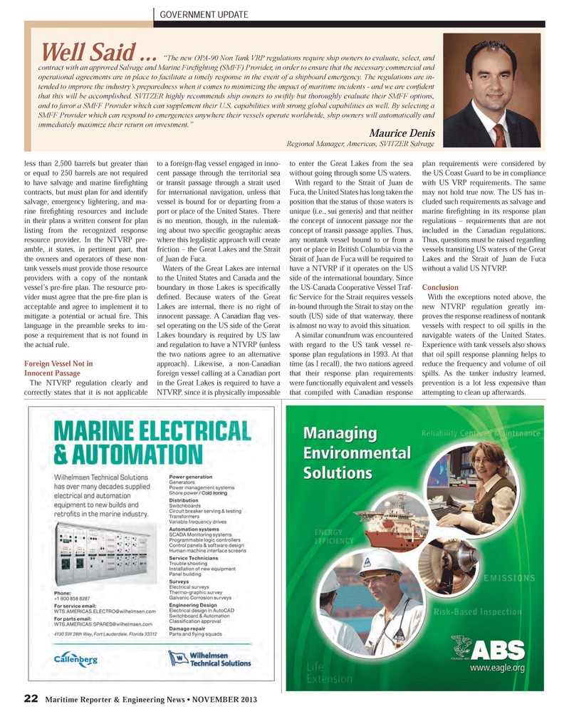 Maritime Reporter Magazine, page 22,  Nov 2013
