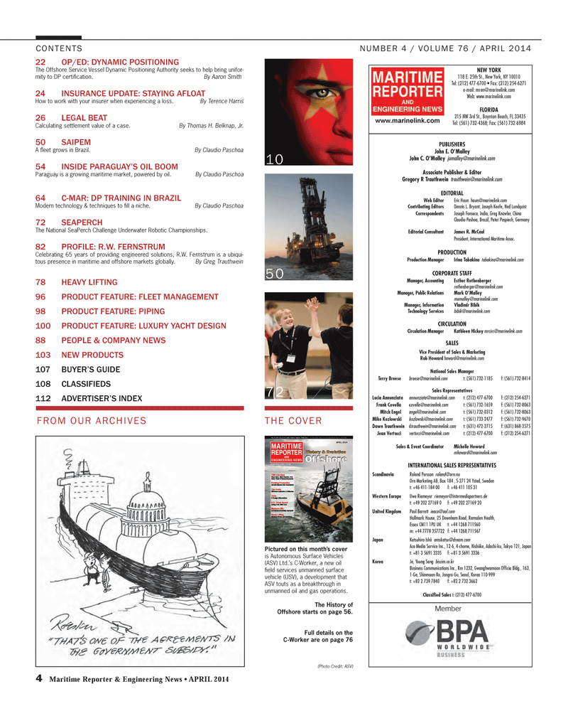 Maritime Reporter Magazine, page 4,  Apr 2014