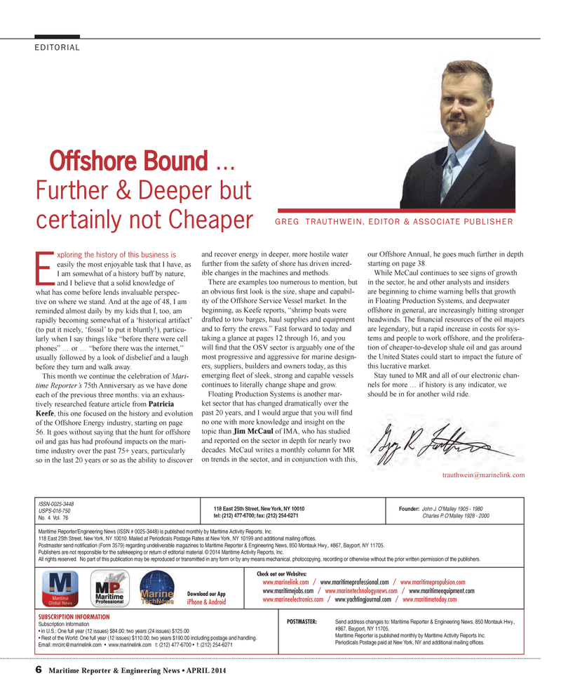 Maritime Reporter Magazine, page 6,  Apr 2014