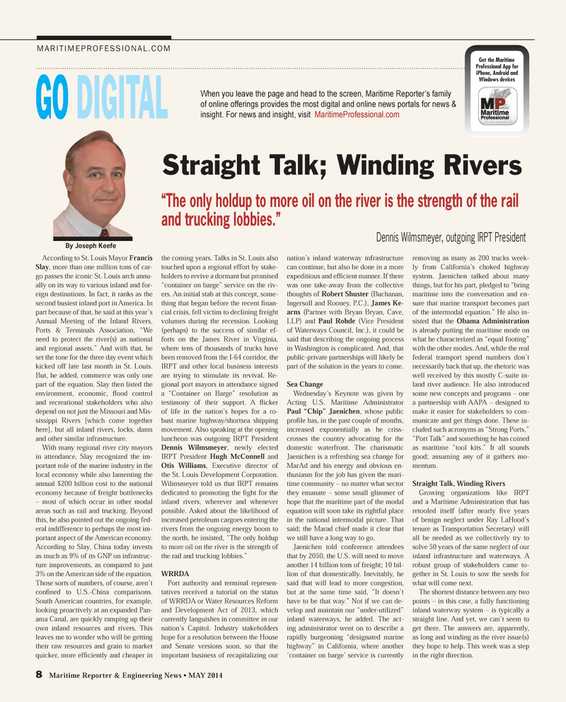 Maritime Reporter Magazine, page 8,  May 2014