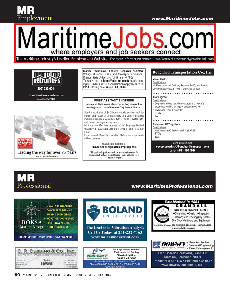Maritime Reporter Magazine, page 4th Cover,  Jul 2014