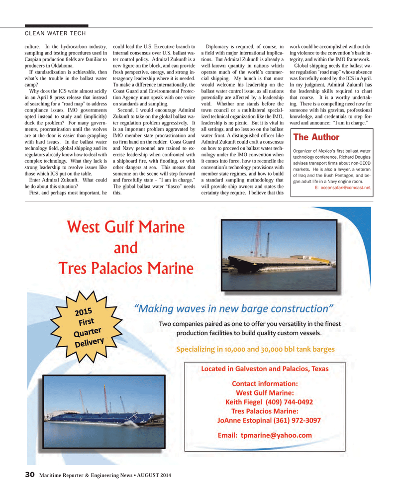 Maritime Reporter Magazine, page 30,  Aug 2014