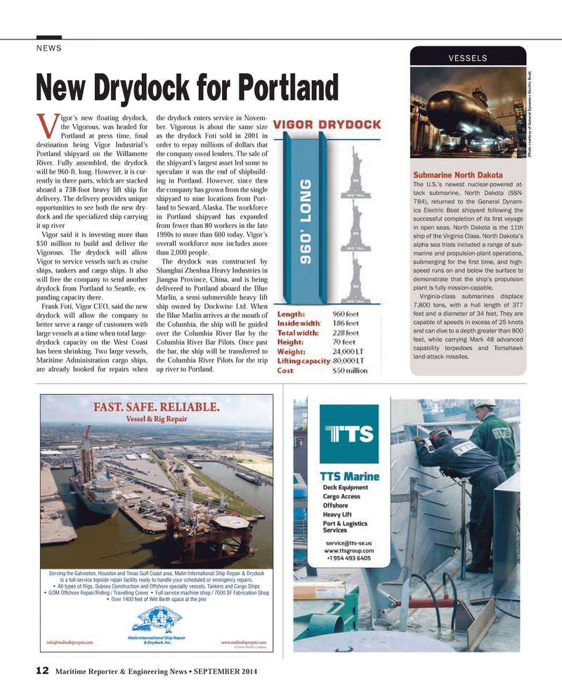 Maritime Reporter Magazine, page 12,  Sep 2014