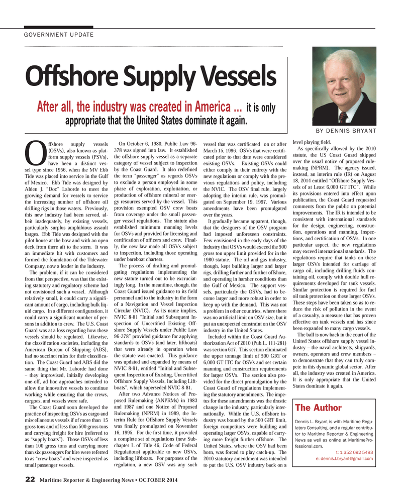Maritime Reporter Magazine, page 22,  Oct 2014