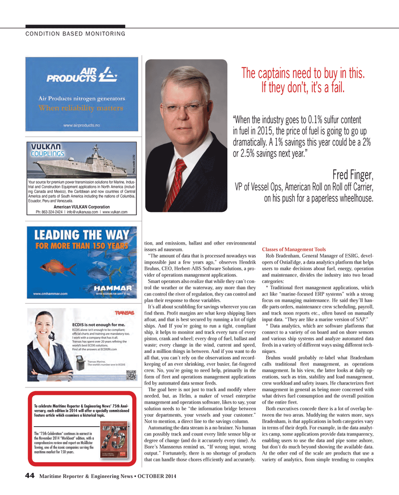 Maritime Reporter Magazine, page 3rd Cover,  Oct 2014