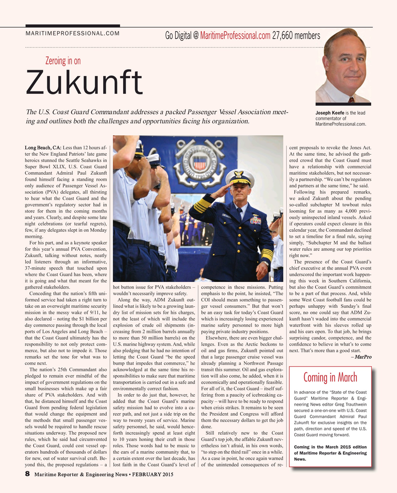 Maritime Reporter Magazine, page 8,  Feb 2015