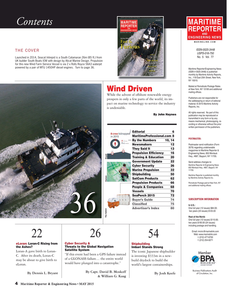 Maritime Reporter Magazine, page 4,  May 2015