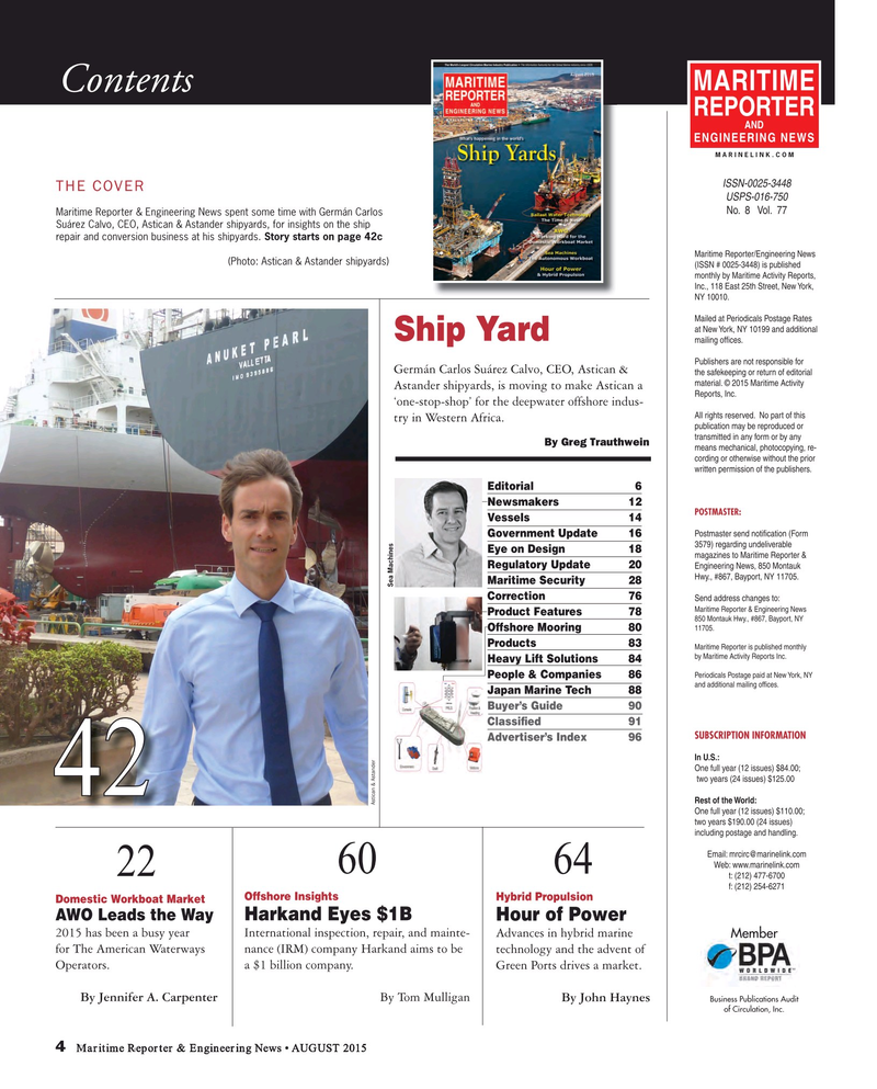 Maritime Reporter Magazine, page 4,  Aug 2015