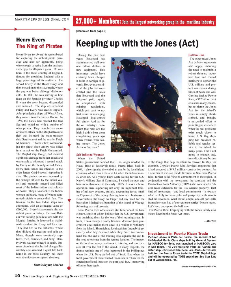 Maritime Reporter Magazine, page 10,  Sep 2015