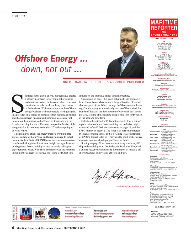 Maritime Reporter Magazine, page 6,  Sep 2015