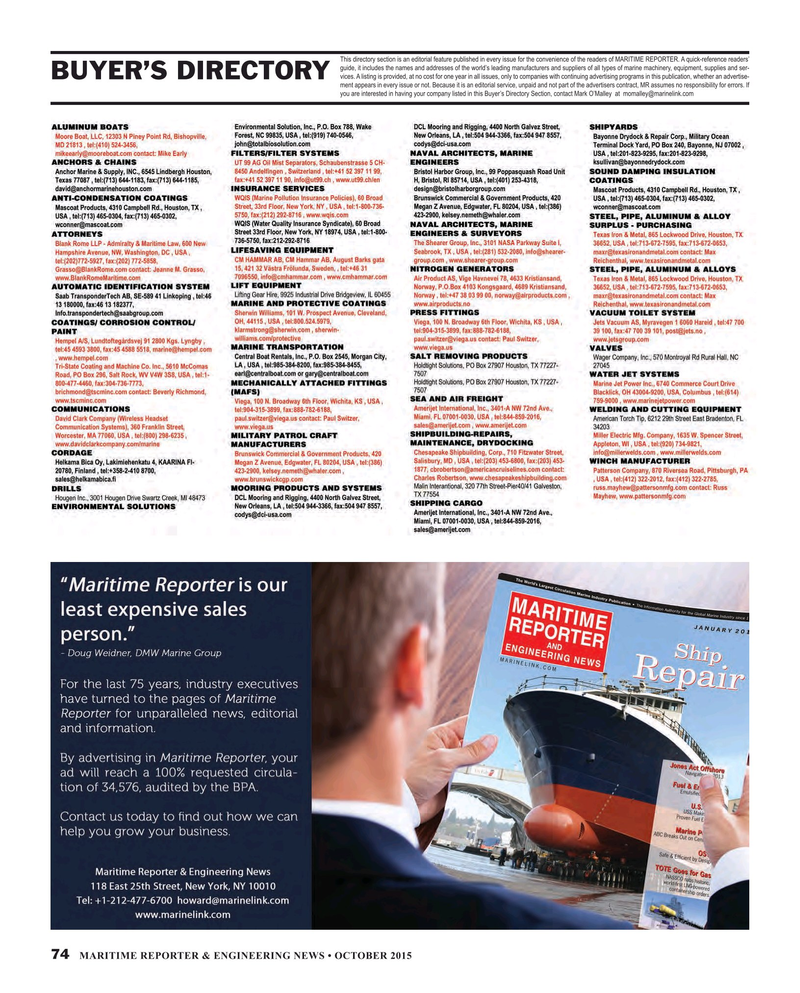 Maritime Reporter Magazine, page 74,  Oct 2015
