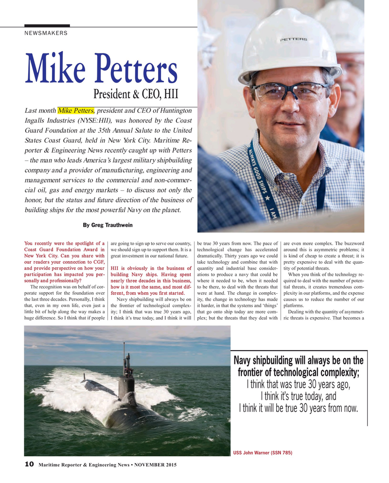 Maritime Reporter Magazine, page 10,  Nov 2015