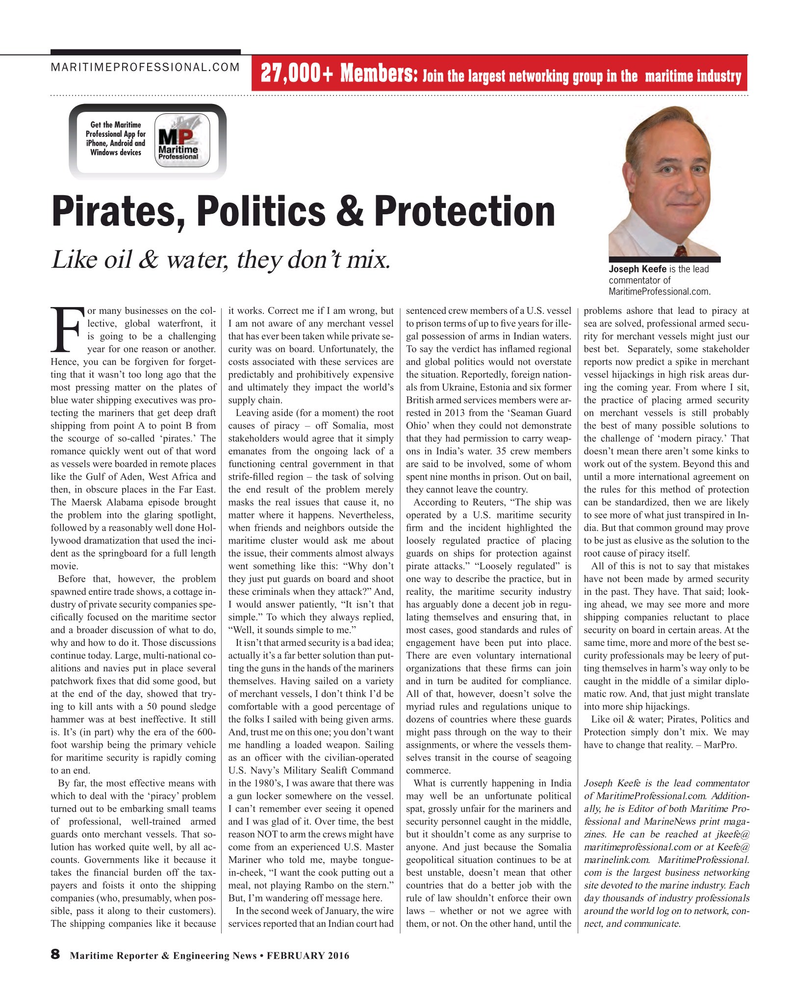 Maritime Reporter Magazine, page 8,  Feb 2016