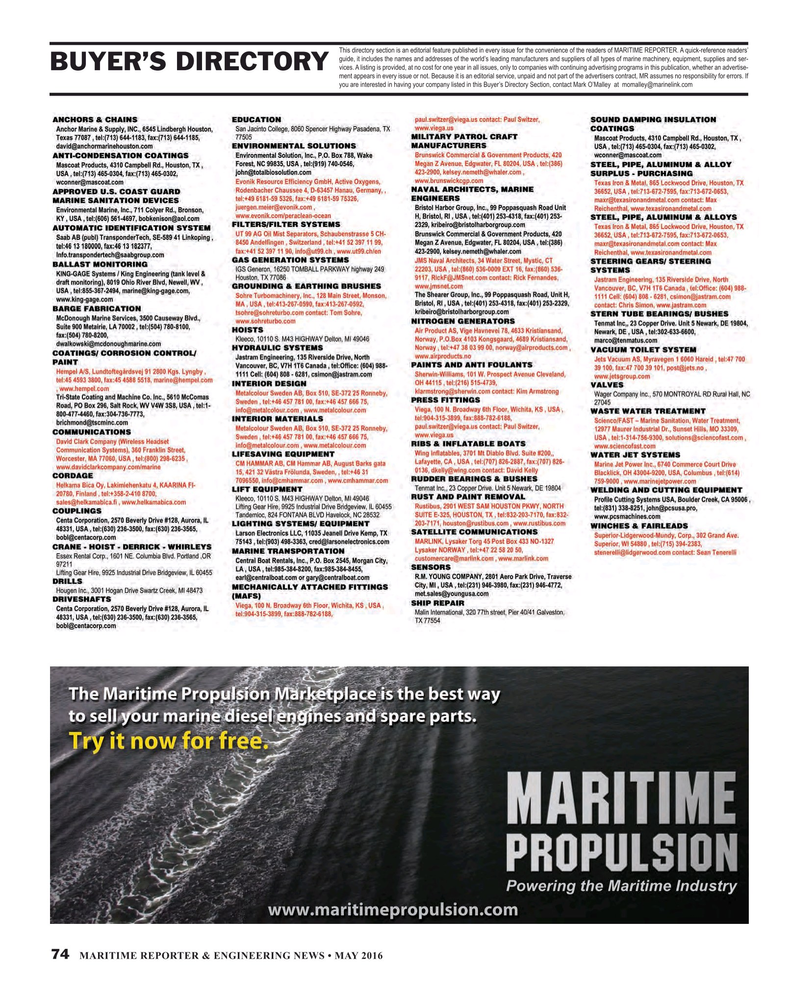 Maritime Reporter Magazine, page 74,  May 2016