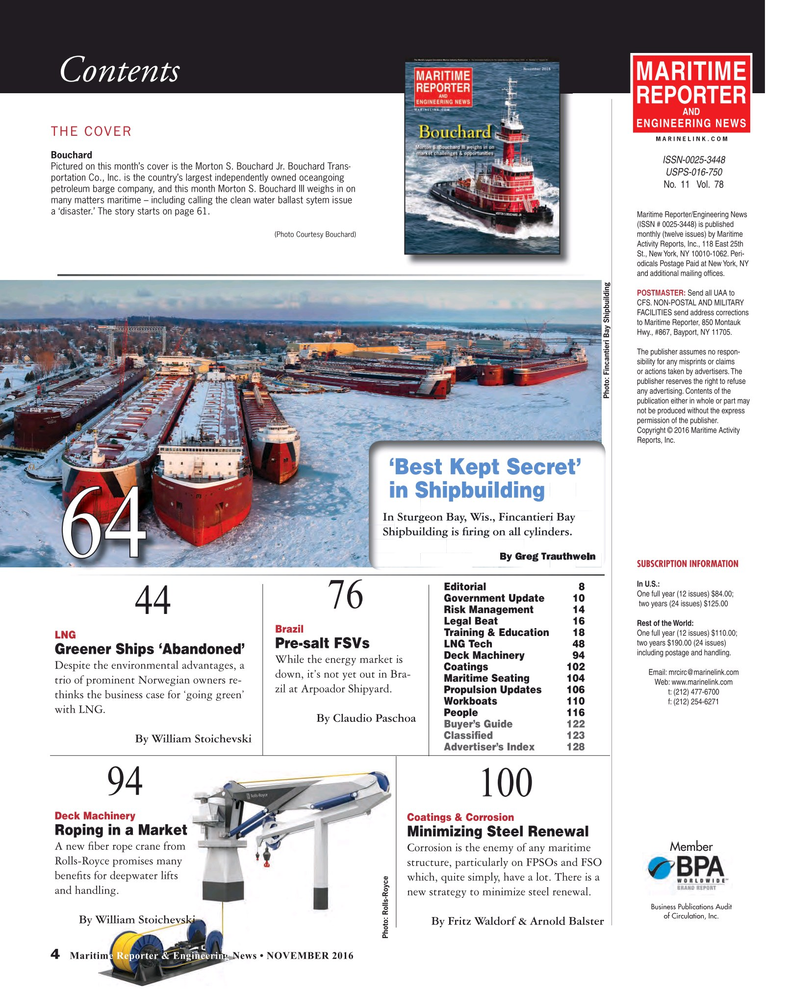 Maritime Reporter Magazine, page 4,  Nov 2016